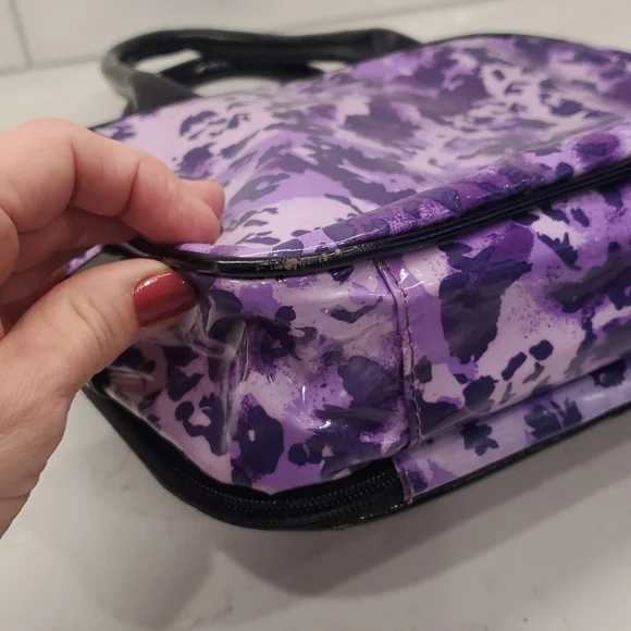 (1270) Betsy Johnson 9x3 purple and black PVC purse/makeup bag. - Picture 10 of 10